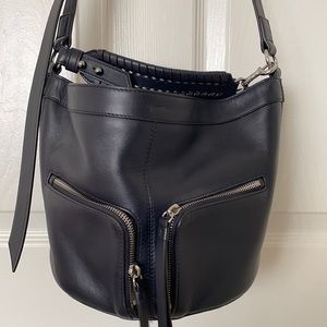 All Saints navy leather bucket bag